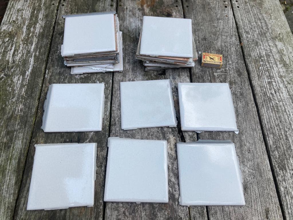 24 afgebikte oude keukentegeltjes vintage muurtegeltjes wit, Gebruikt, Minder dan 20 cm, Minder dan 5 m², Wandtegels