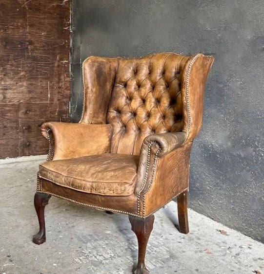 leren Chesterfield oorfauteuil - origineel Engels, Ophalen, Gebruikt, Chesterfield Engels modern Landelijk klassiek, Minder dan 75 cm