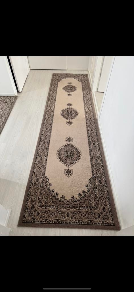Loper 3 meter 80 cm - Beige/Bruin met klassiek patroon, Minder dan 50 cm, Gebruikt, Beige, 200 cm of meer