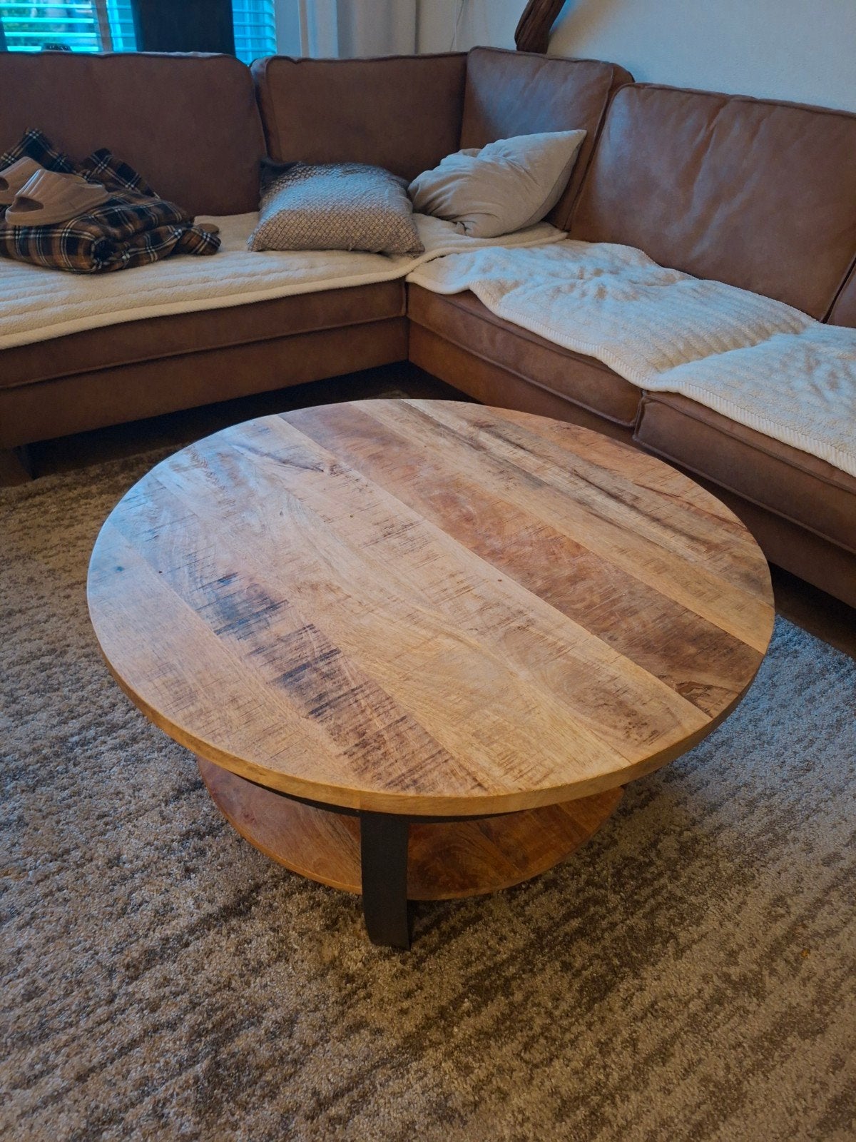 Zware mango houten salontafels, Huis en Inrichting, Tafels | Salontafels, Ophalen, 50 tot 100 cm, Rond, 50 tot 100 cm