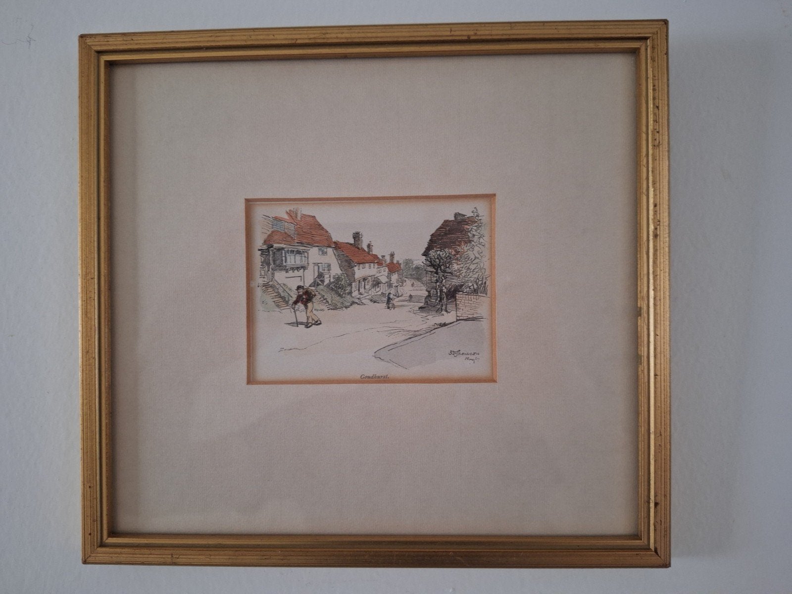 Engelse print Goudhurst in Kent door Hugh Thompson, Antiek en Kunst, Ingelijst, Ophalen of Verzenden, Klassiek, Print