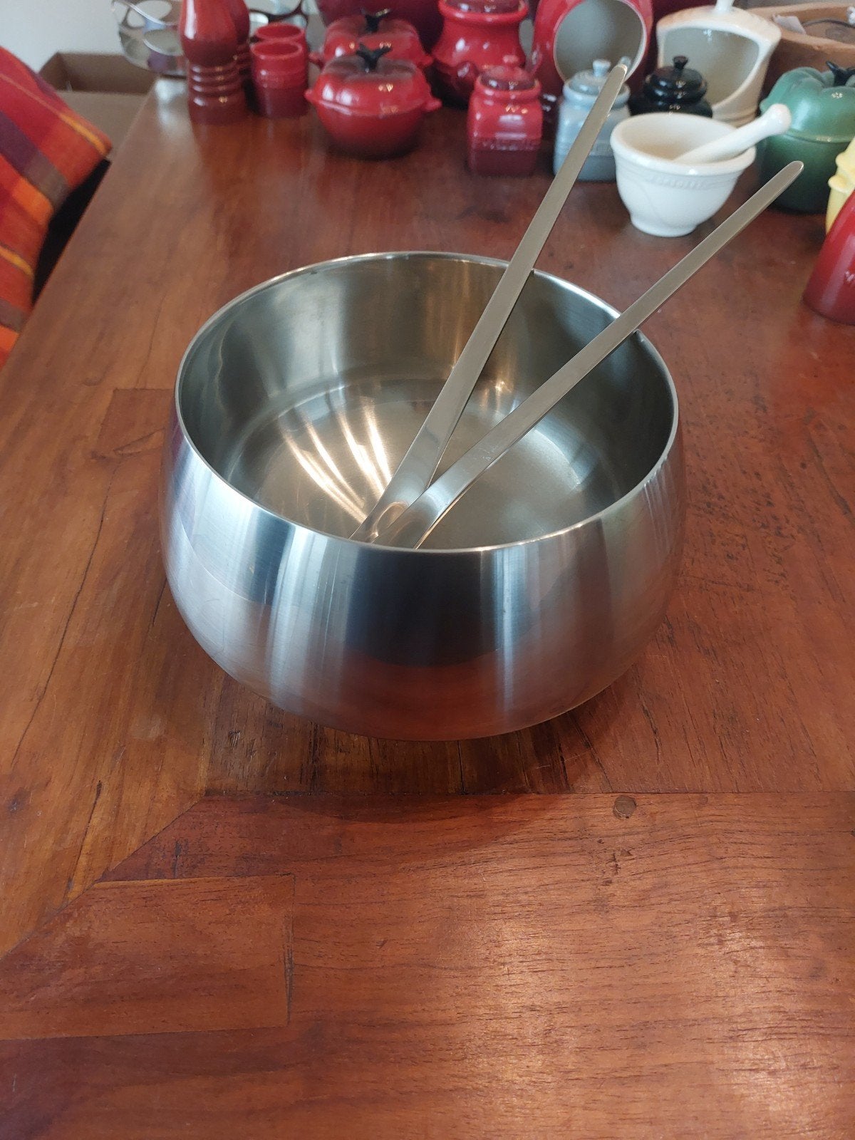 Georg Jensen Caravel saladekom met Arne Jacobsen bestek, Zilver, Ophalen of Verzenden, Metaal, Overige merken