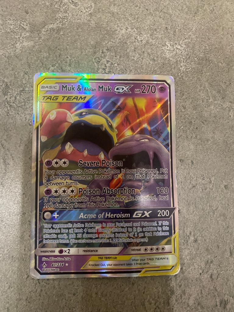 Muk & Alolan Muk GX TAG TEAM Pokémon kaart 61/234, Ophalen of Verzenden, Zo goed als nieuw, Losse kaart, Foil
