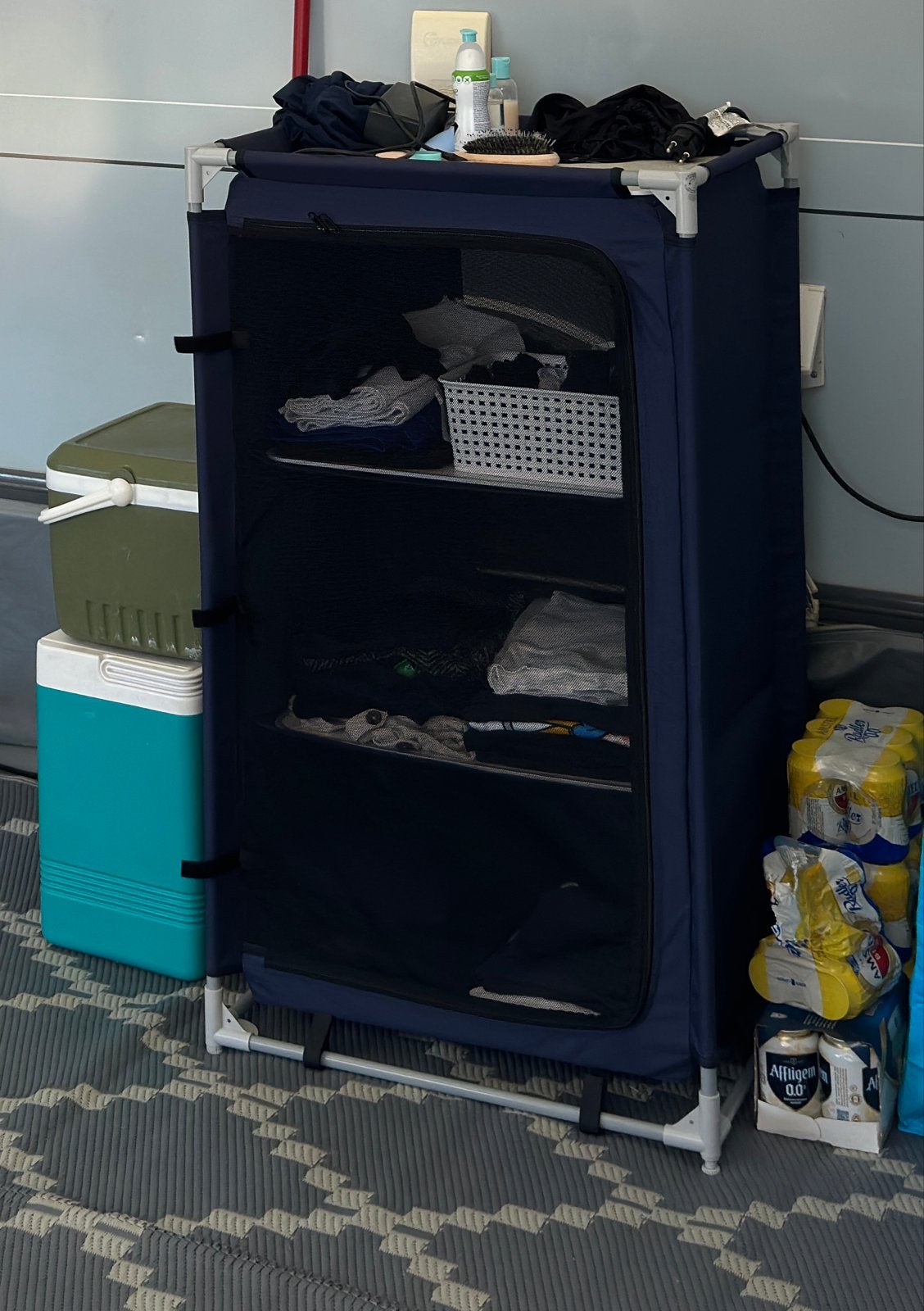 Stoffen kast/opbergrek - Donkerblauw, Caravans en Kamperen, Ophalen, Gebruikt