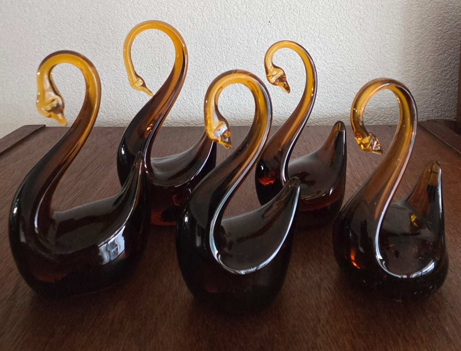 5 Vintage glazen zwanen - Amber / Murano stijl, Ophalen of Verzenden