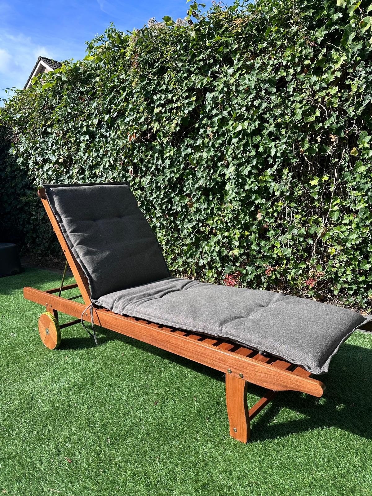 Jutlandia Teakhouten Ligbed met Wielen en Verstelbare Rug, Tuin en Terras, Ophalen, Gebruikt, Teakhout, Verstelbaar