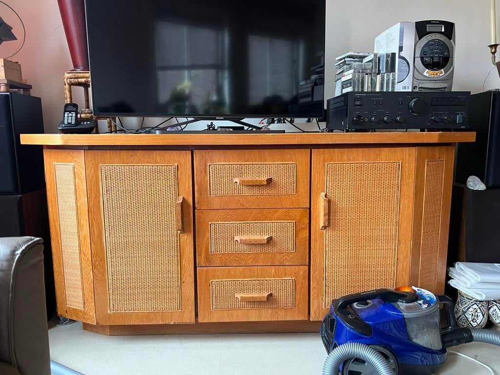 Antieke Indonesische tv-meubel/commode van bamboe en rotan, Ophalen