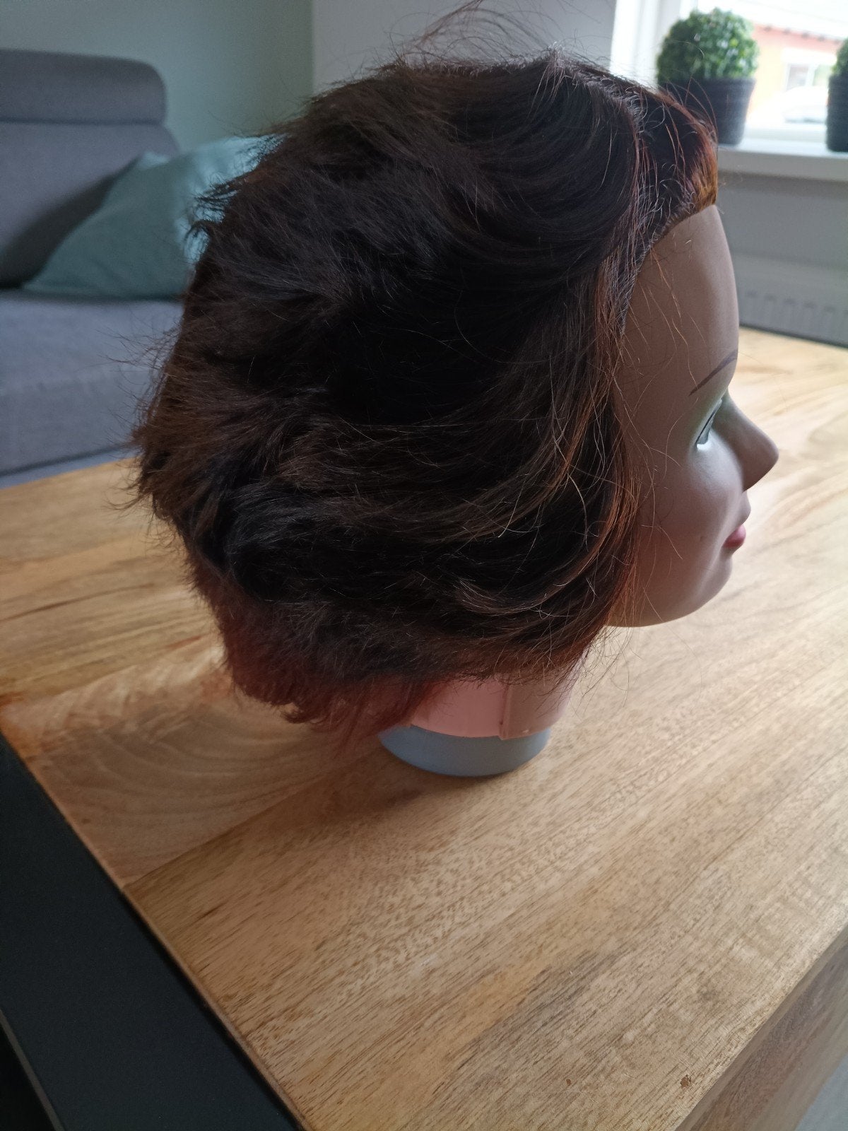 kappershoofd donkerbruin haar, Ophalen, Gebruikt