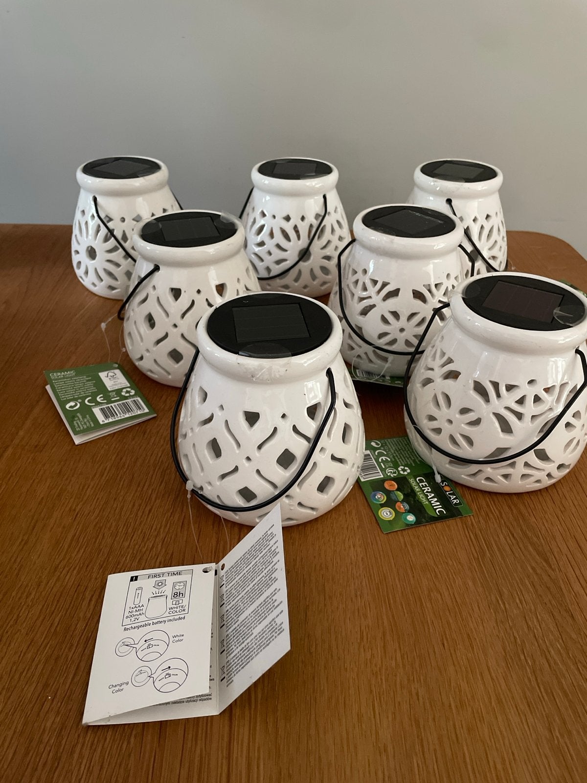 Set van 7 keramische solar lantaarns - sfeervolle tuinverlic, Minder dan 50 watt, Overige typen, Nieuw, Ophalen of Verzenden