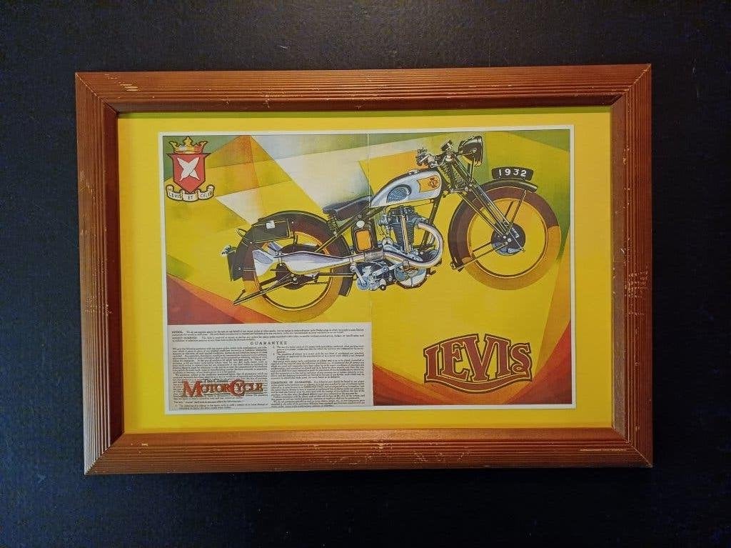 LEVIS 1932 Motorcyle reclame poster afbeelding kader, Ophalen of Verzenden, Gebruikt, Motoren