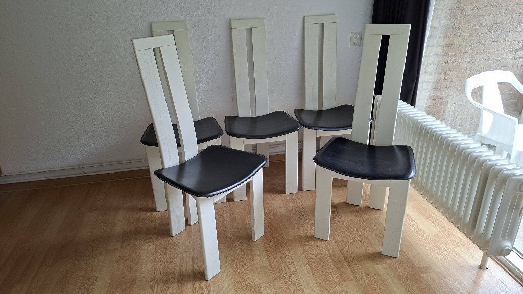 6 Design Stoelen van Pietro Costantini. Wit, zwart leer., Ophalen, Wit, Leer, Zo goed als nieuw
