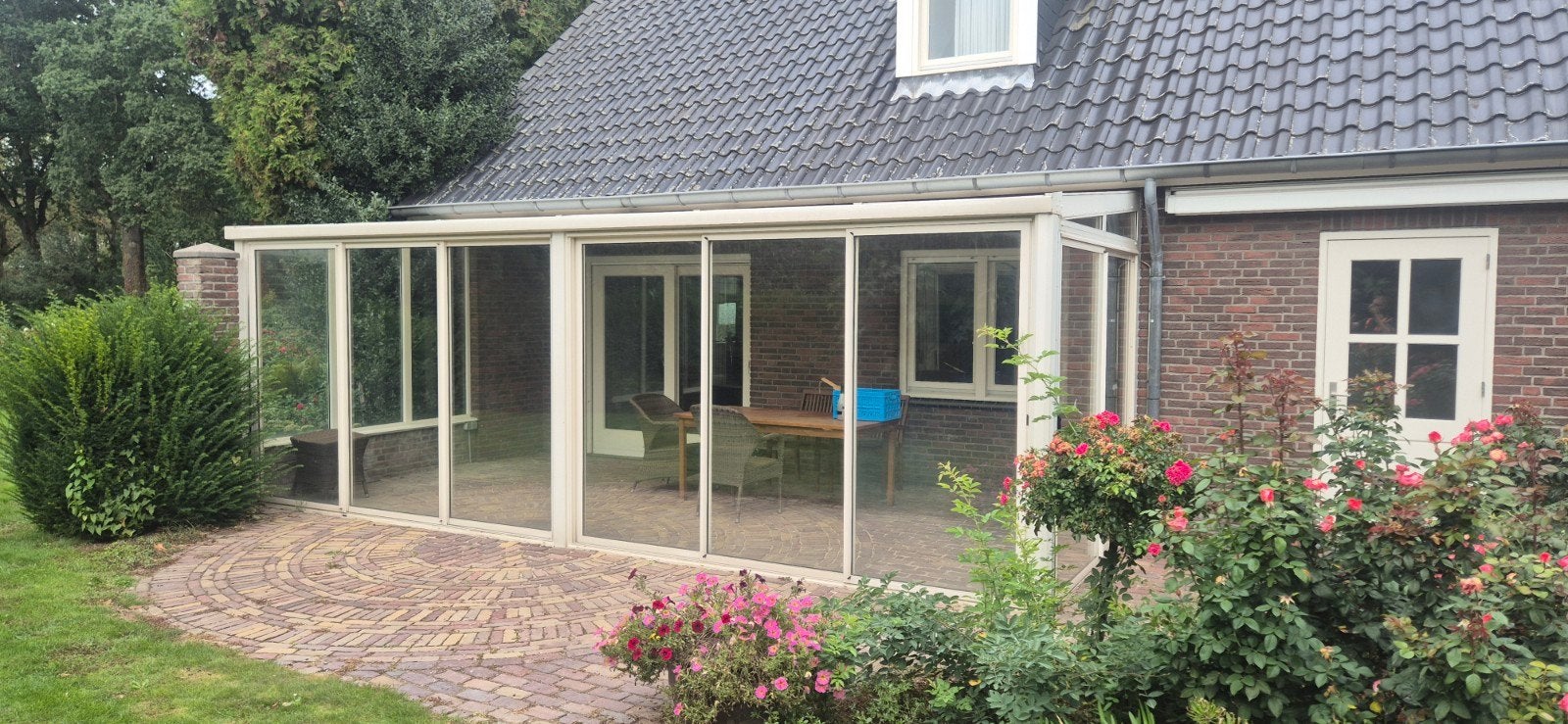 Serre / Aanbouw 7x2.5m met schuifpuien en dubbelglas glas., Tuin en Terras, Ophalen of Verzenden, Gebruikt, Serre