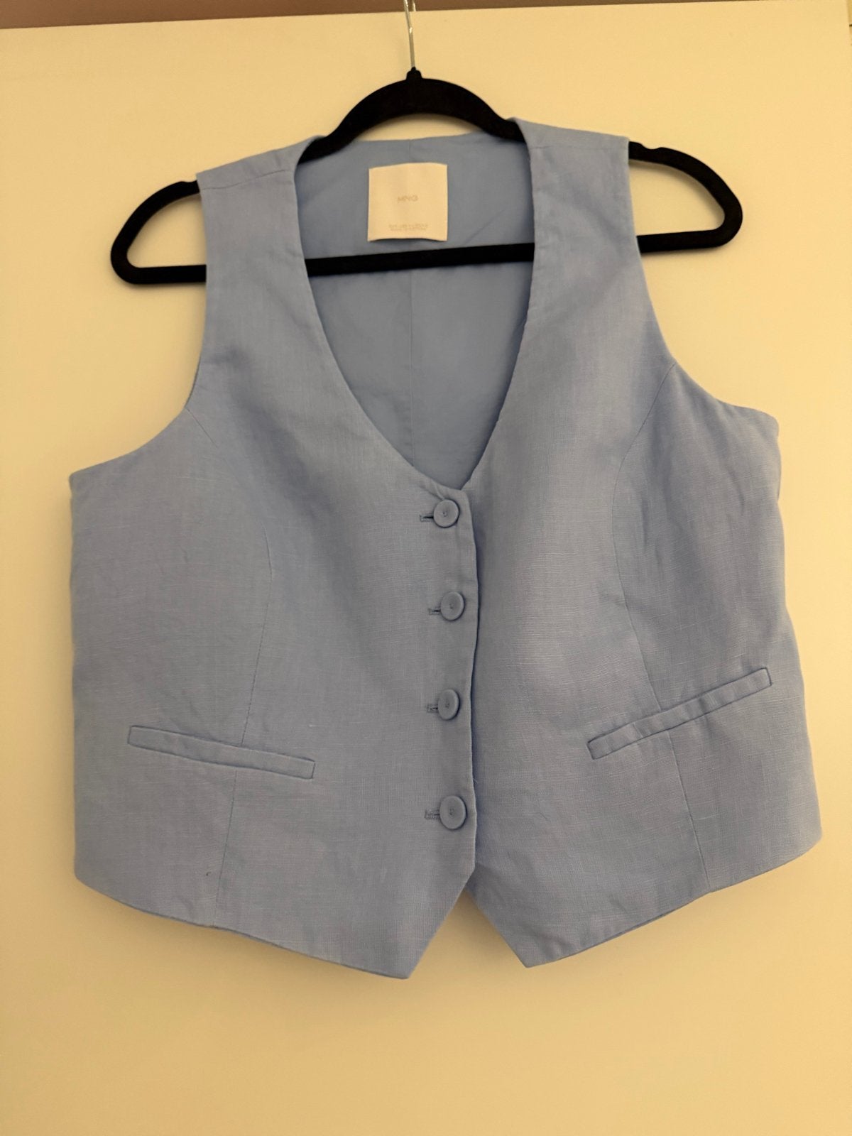 Mango lichtblauwe linnen gilet, maat L, Ophalen of Verzenden, Zo goed als nieuw