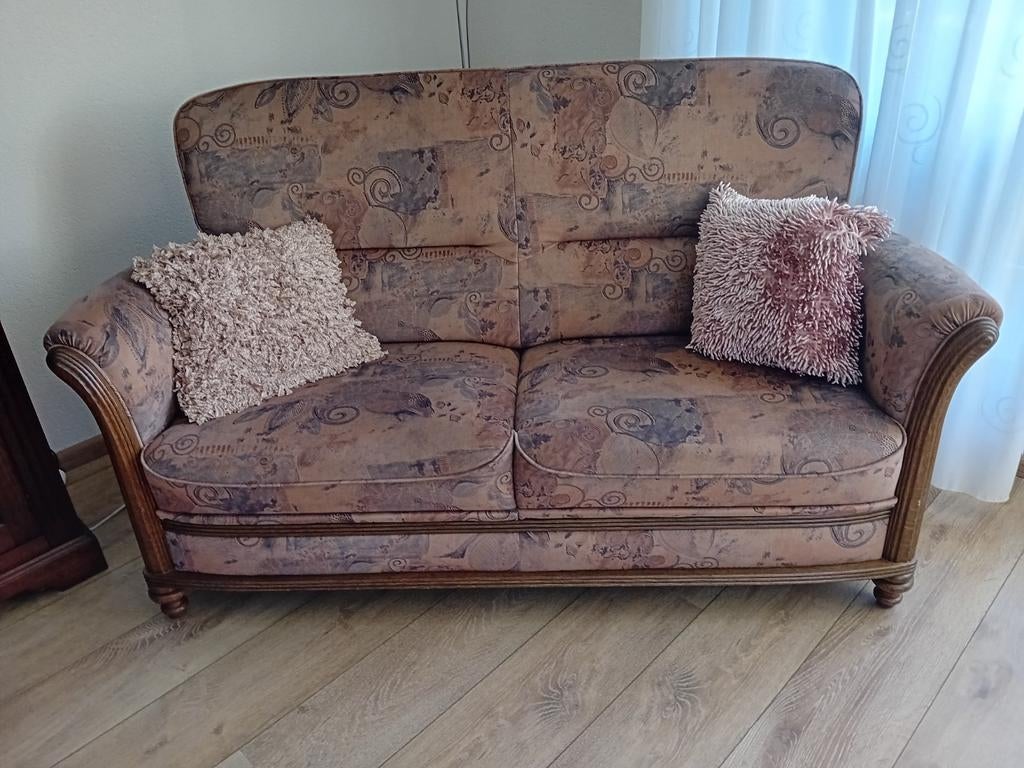 Bankstel 2 zits en 2 losse stoelen, Ophalen, Gebruikt, 75 tot 100 cm, Hout