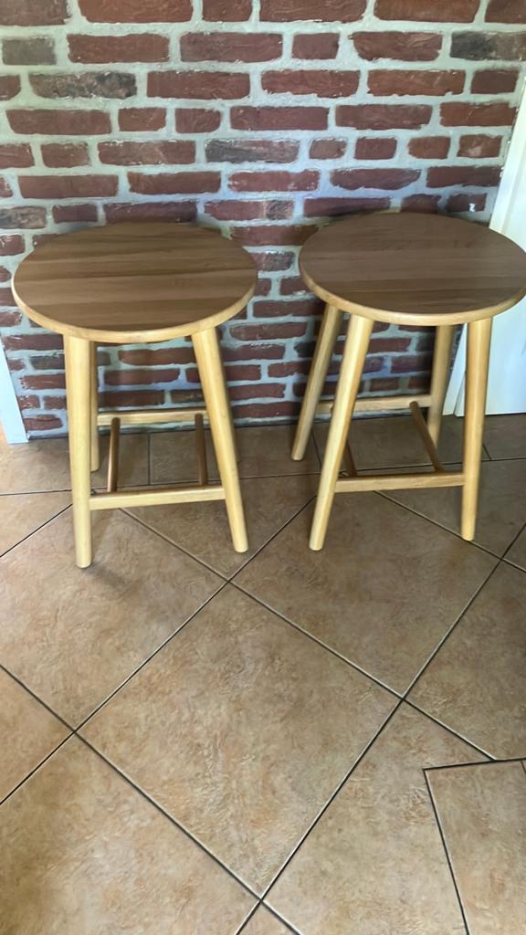 2 design barkrukken, Huis en Inrichting, 2 krukken, Ophalen, Zo goed als nieuw, 60 tot 90 cm