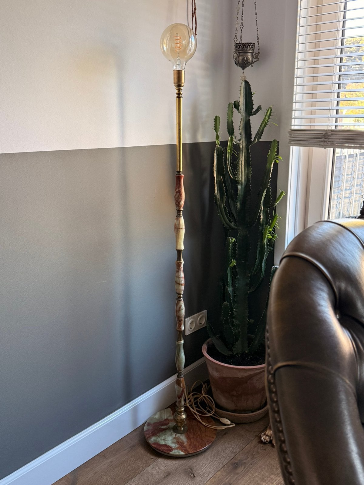 Groen onyx marmeren vloerlamp antiek vintage, Ophalen, Gebruikt, 150 tot 200 cm