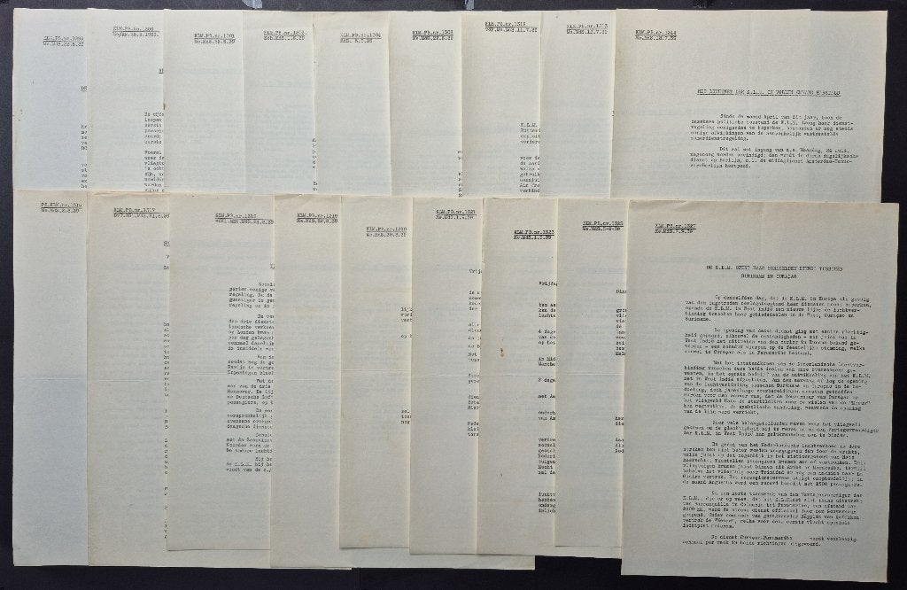 16 KLM persberichten uit 1939, nr. 1299 t/m 1327, Verzamelen, Ophalen of Verzenden, Gebruikt, Boek of Tijdschrift