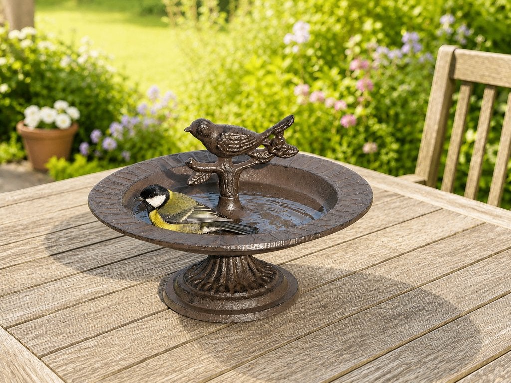 VOGELDRINKSCHAAL / DRINKSCHAAL / gietijzer / 14 cm hoog