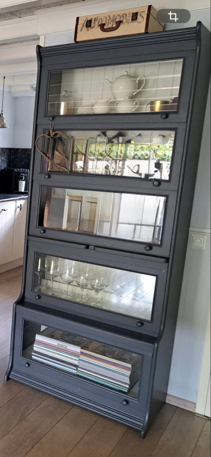 Riviera Maison vitrinekast - Old Grey, Ophalen, Gebruikt, 200 cm of meer, 50 tot 100 cm