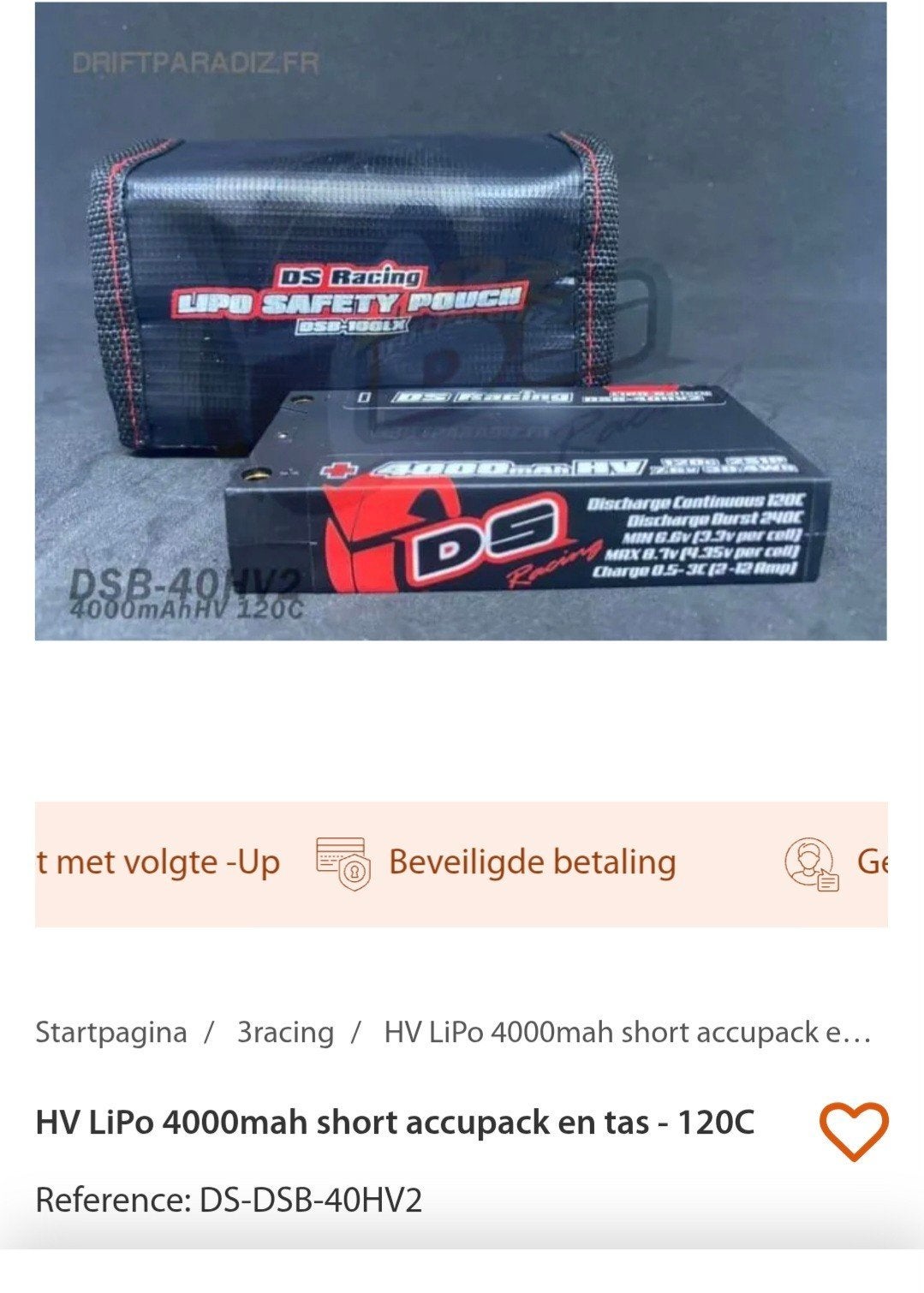 Rc Lipo 4000mah 120c 2s (Nieuw), Ophalen, Nieuw, Overige schalen, Onderdeel