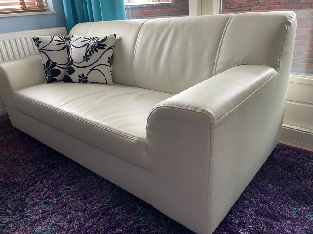 Witte IKEA bank, met kussens, Ophalen, Kunststof, Gebruikt, 150 tot 200 cm