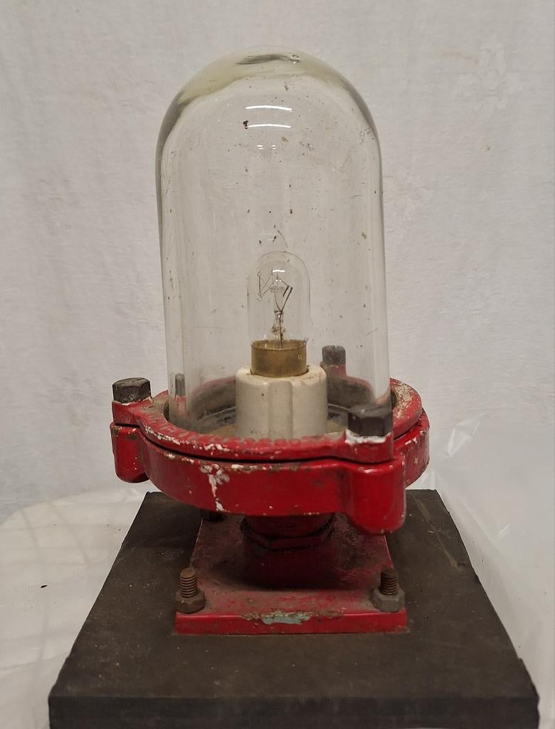 Franse Industriële Bullseye Lamp - Vintage Rood, Ophalen of Verzenden
