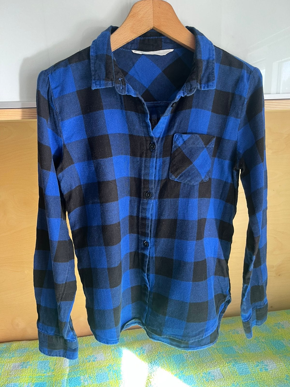 Vintage houthakkers blouse blauwzwart maat 140, Ophalen of Verzenden, Zo goed als nieuw, Meisje, Overhemd of Blouse