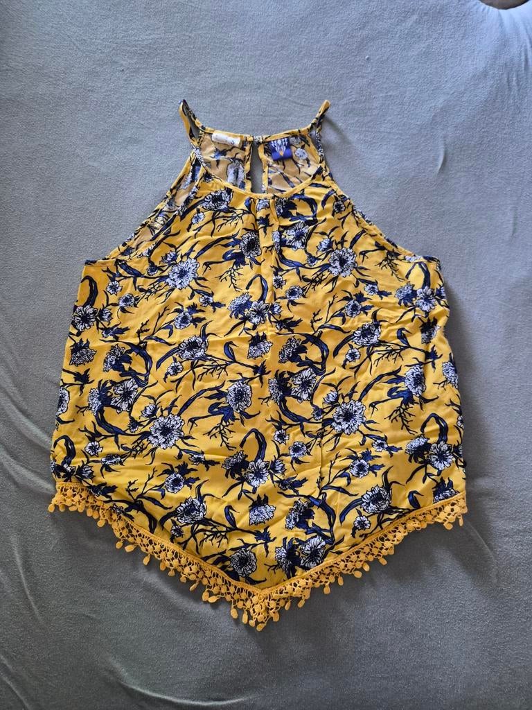 Zomerse gele top met bloemenprint en pompons, Geel, Ophalen of Verzenden, Gedragen, Antie Blue