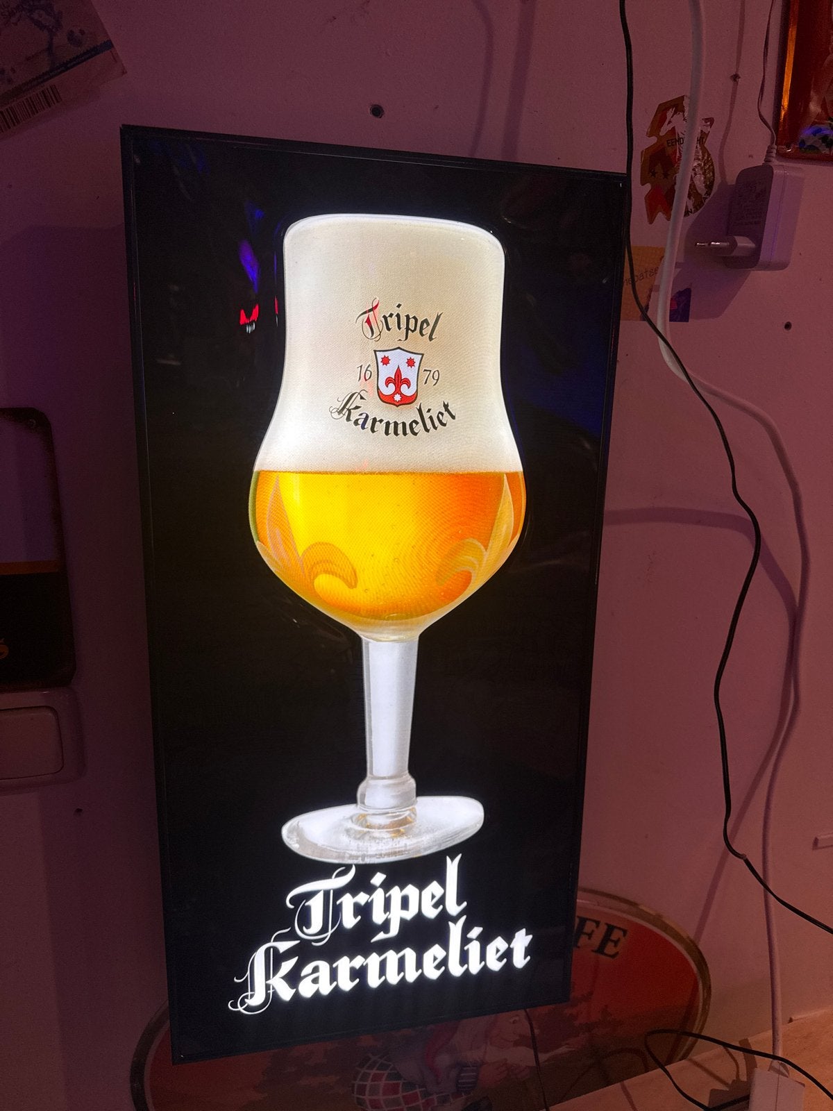 Tripel Karmeliet Lichtreclame / Lamp, Kunststof, Zwart, Ophalen of Verzenden, Zo goed als nieuw