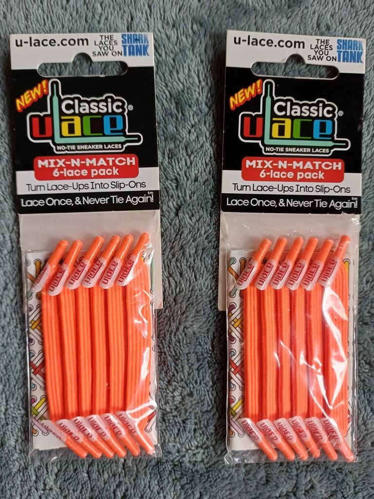 Veters: Classic No-Tie Sneaker Laces Neon Oranje (2x 6-pack), Ophalen, U-Lace, Nieuw, Oranje