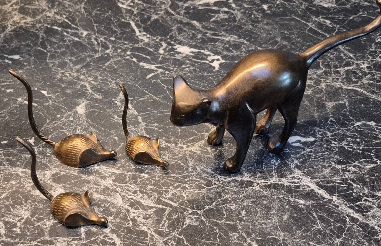 Bronzen kat met muizen - Decoratief beeldje, Ophalen