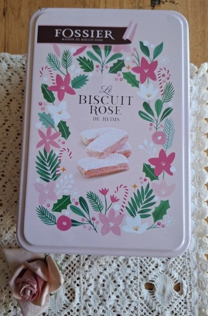 Frans roze koekjes blik, Fossier, Maison de biscuit rose, Verzamelen, Blikken, Ophalen of Verzenden, Gebruikt, Koek(jes), Overige merken