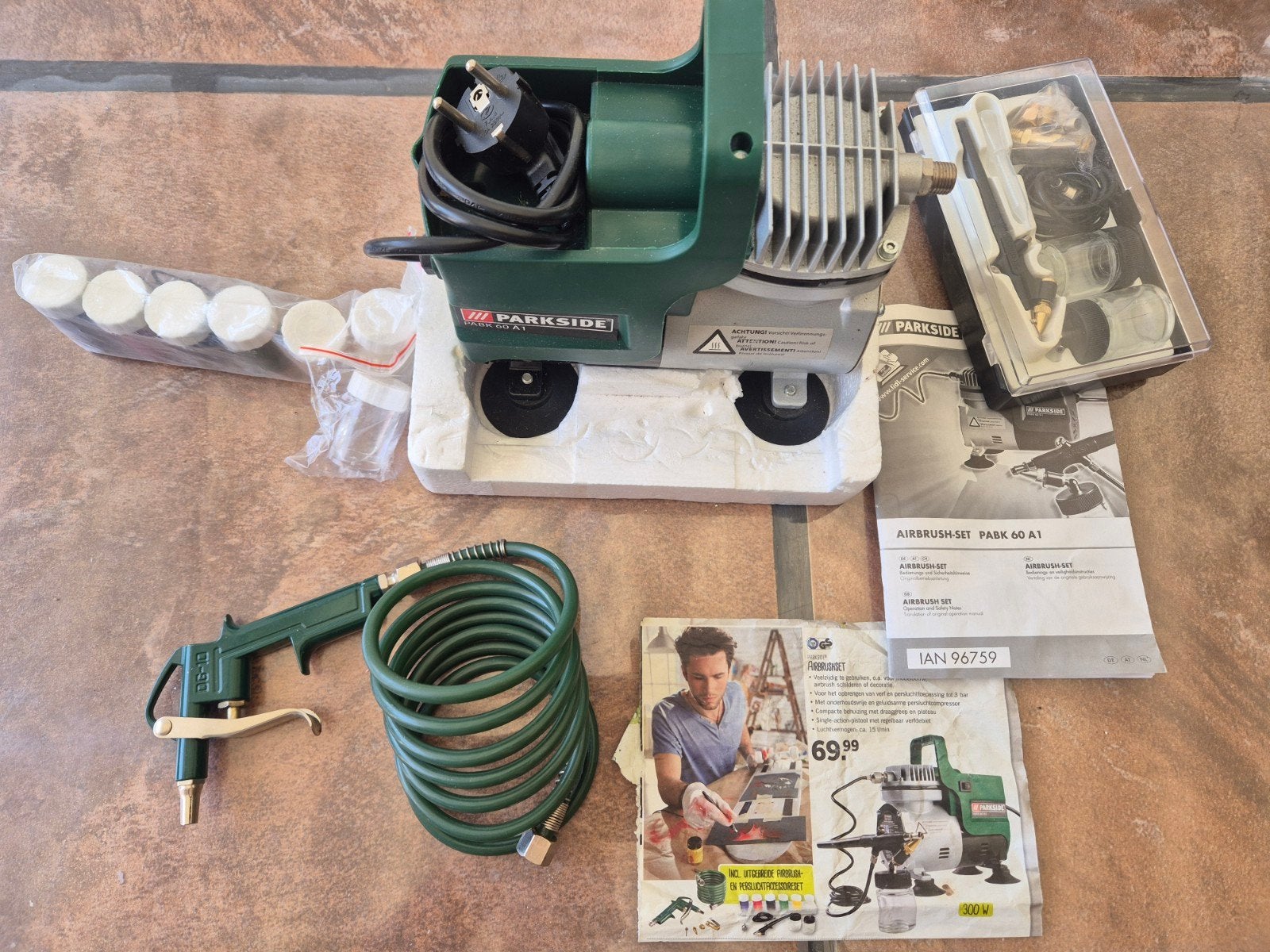 Parkside Airbrushset PABK 60 A1 met compressor, Ophalen of Verzenden, Zo goed als nieuw