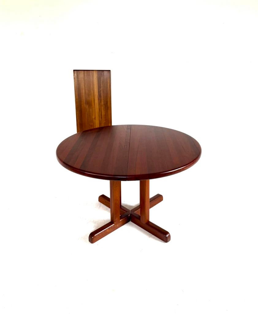 Vintage verlengbare Deense teakhouten eettafel ‘70, Vintage retro buisframe design rotan webbing papercord deens, Rond, Ophalen of Verzenden