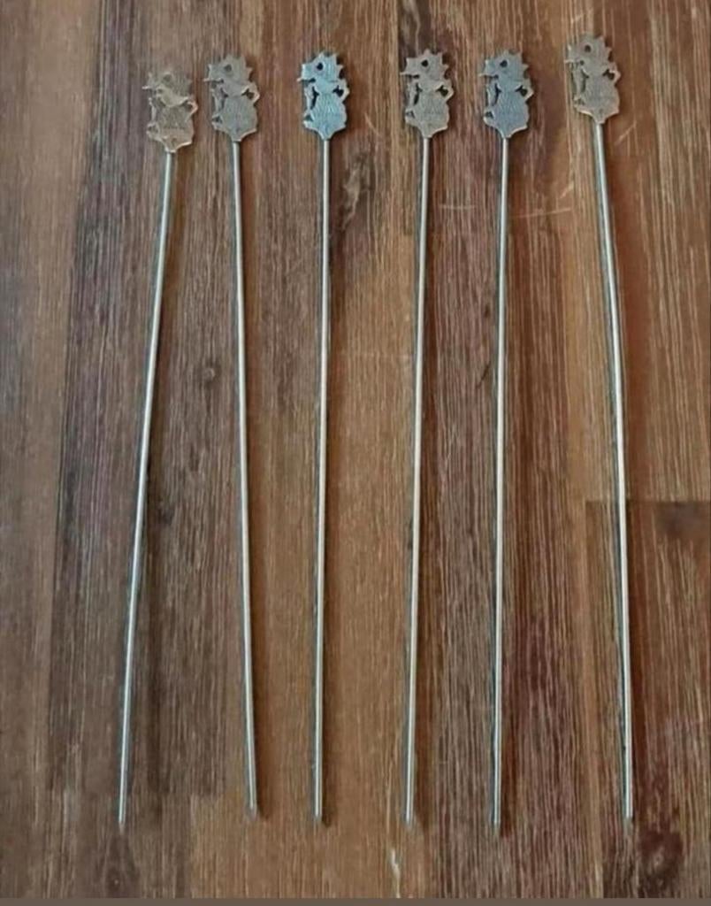6 verzilverde Lucullus Spiezen - Vintage Cocktail Prikkers, Antiek en Kunst, Ophalen of Verzenden