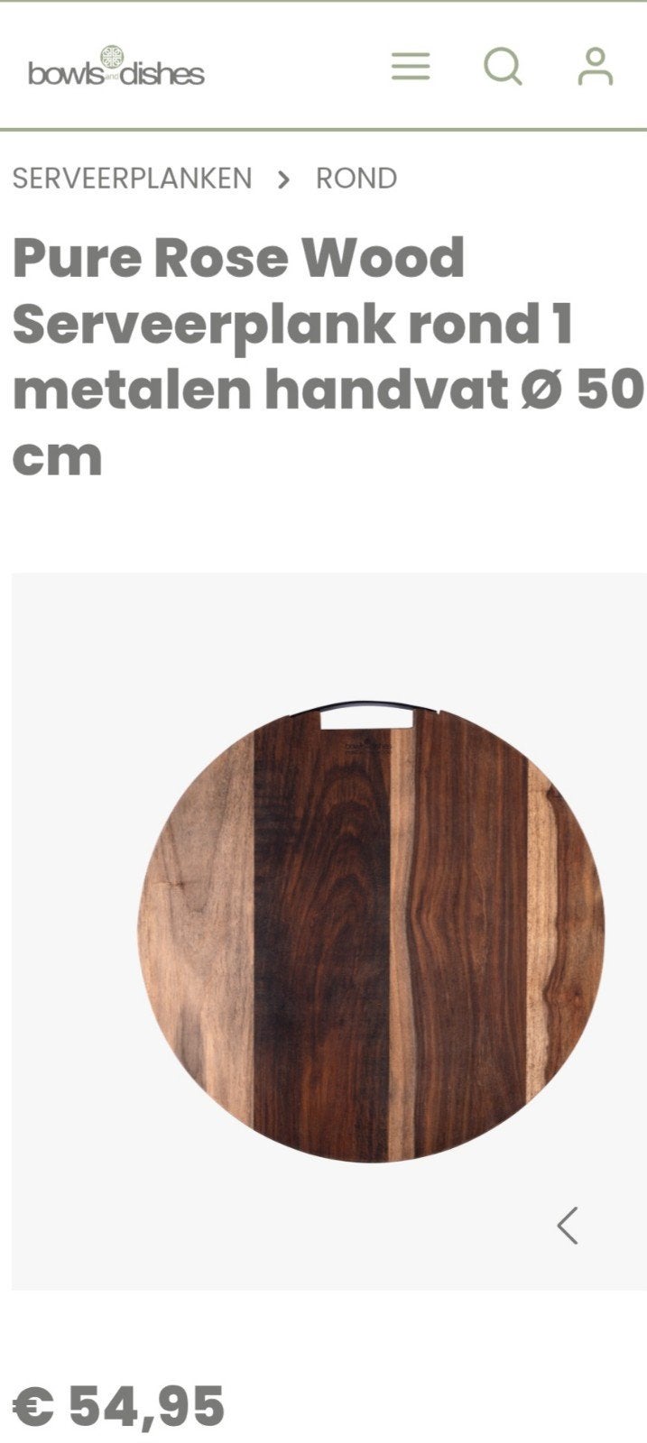 Nieuwe Pure Rose Wood Serveerplank Ø50cm 'Bowls and Dishes', Huis en Inrichting, Ophalen, Serveerplank, Rond, Nieuw