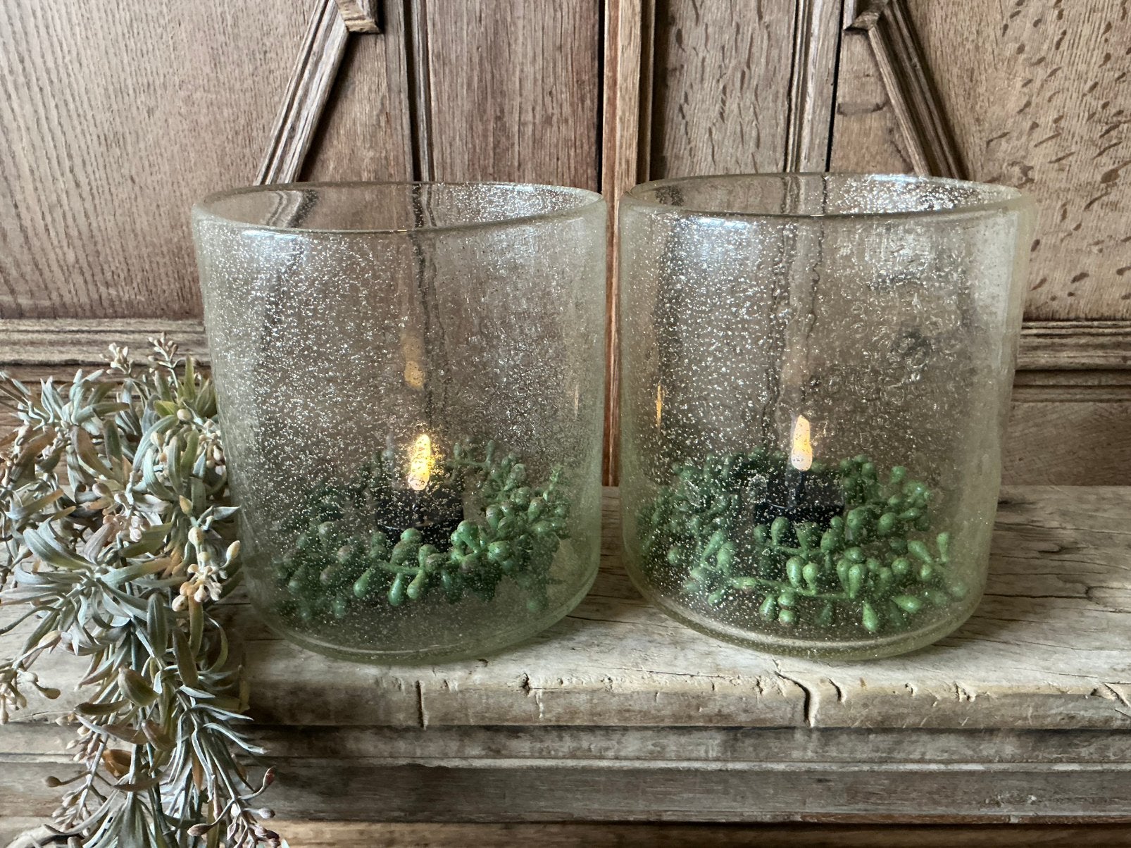 NIEUW set 2 PTMD bubbel glazen windlichten met goud spikkels, Huis en Inrichting, Ophalen of Verzenden, Nieuw, PTMD