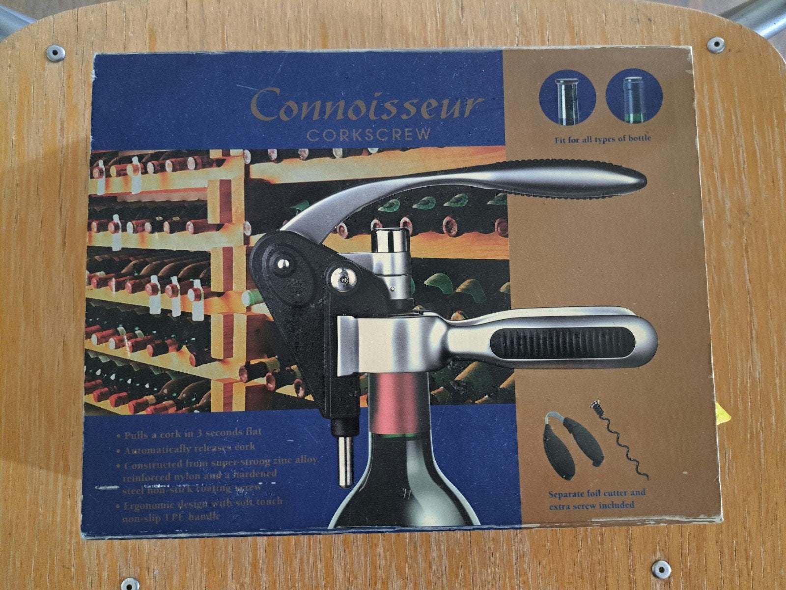 Connoisseur kurkentrekker met foliesnijder en extra spiraal, Ophalen, Zilver, Metaal, Overige merken