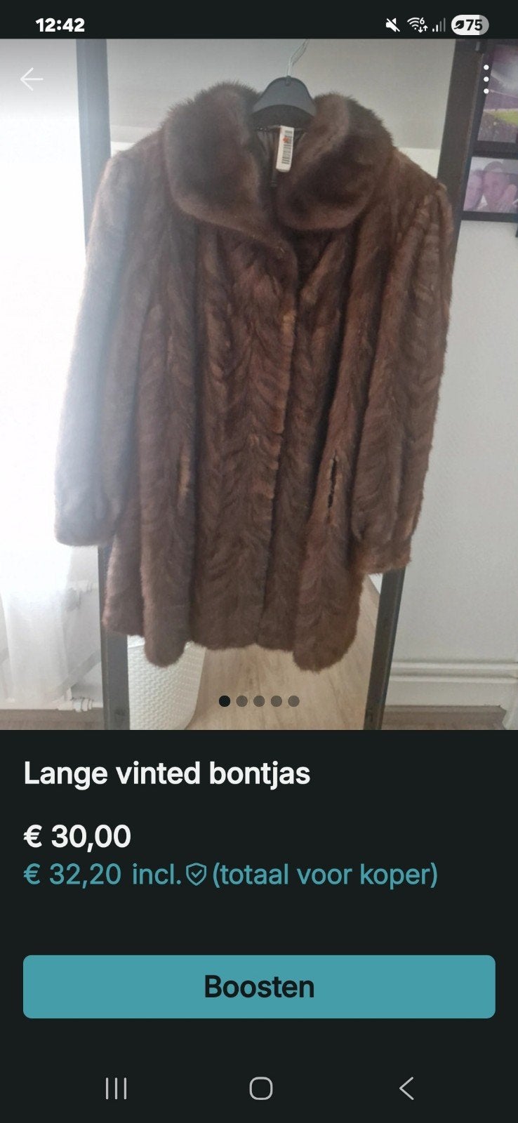 Lange vintage bontjas, Bruin, Maat 42/44 (L), Ophalen of Verzenden, Onbekend