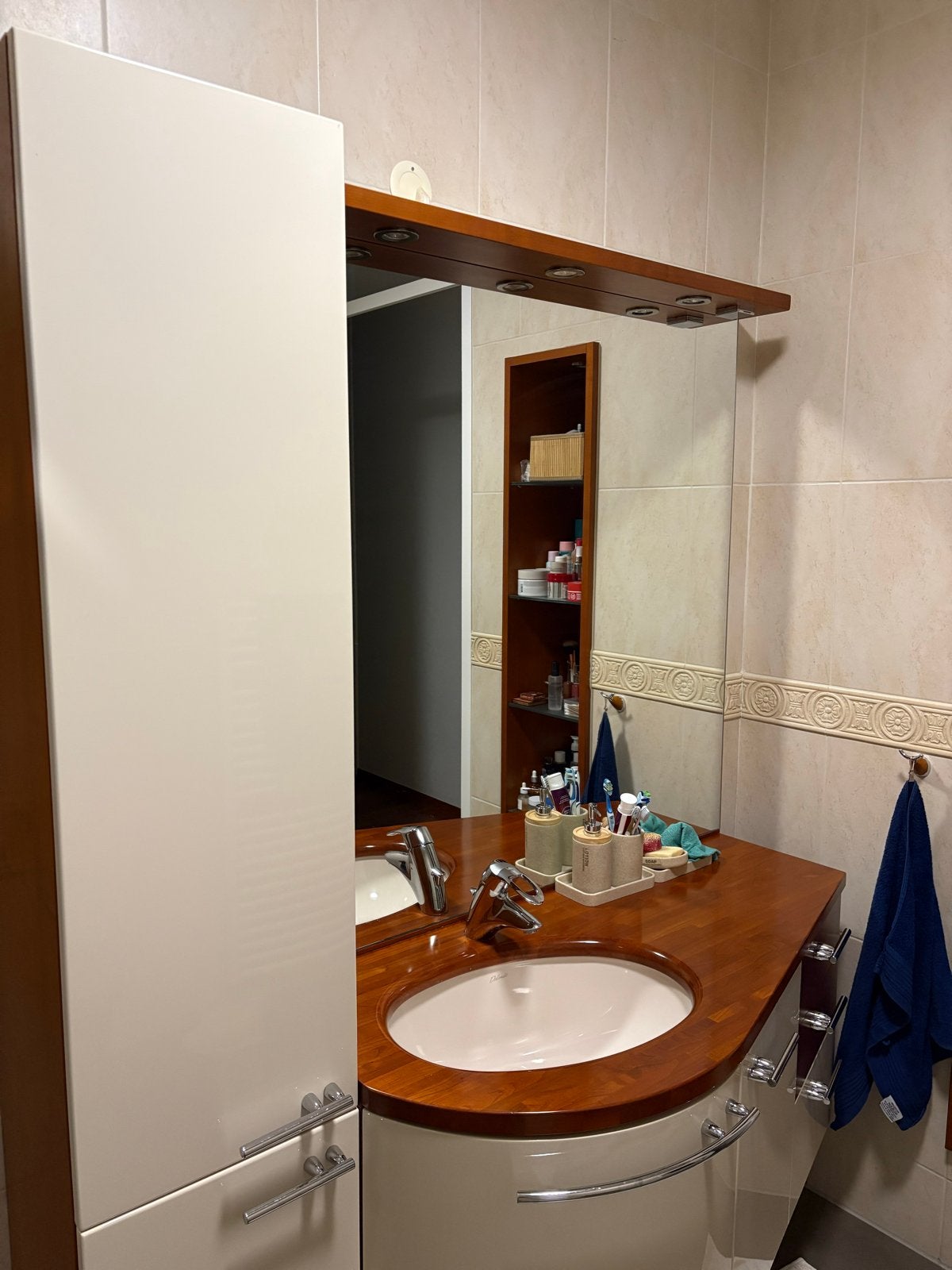 Badkamermeubelset met wastafel, spiegel en kasten, Ophalen, (Half)hoge kast, Gebruikt, 100 tot 150 cm