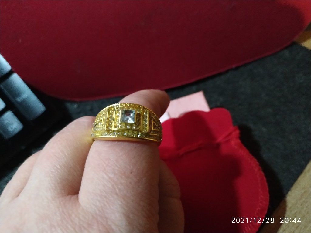18K goud verguld heren ring met zirkonen, Sieraden, Tassen en Uiterlijk, Ringen, 20 of groter, IJzer of Staal, Heer, Nieuw