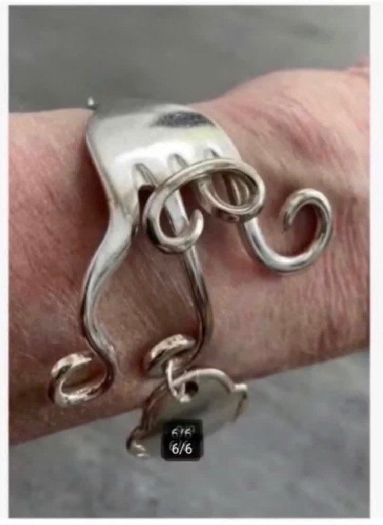 Kunst Verzilverde armband, gemaakt van een vork, verstelbaar, Overige materialen, Nieuw, Ophalen of Verzenden, X