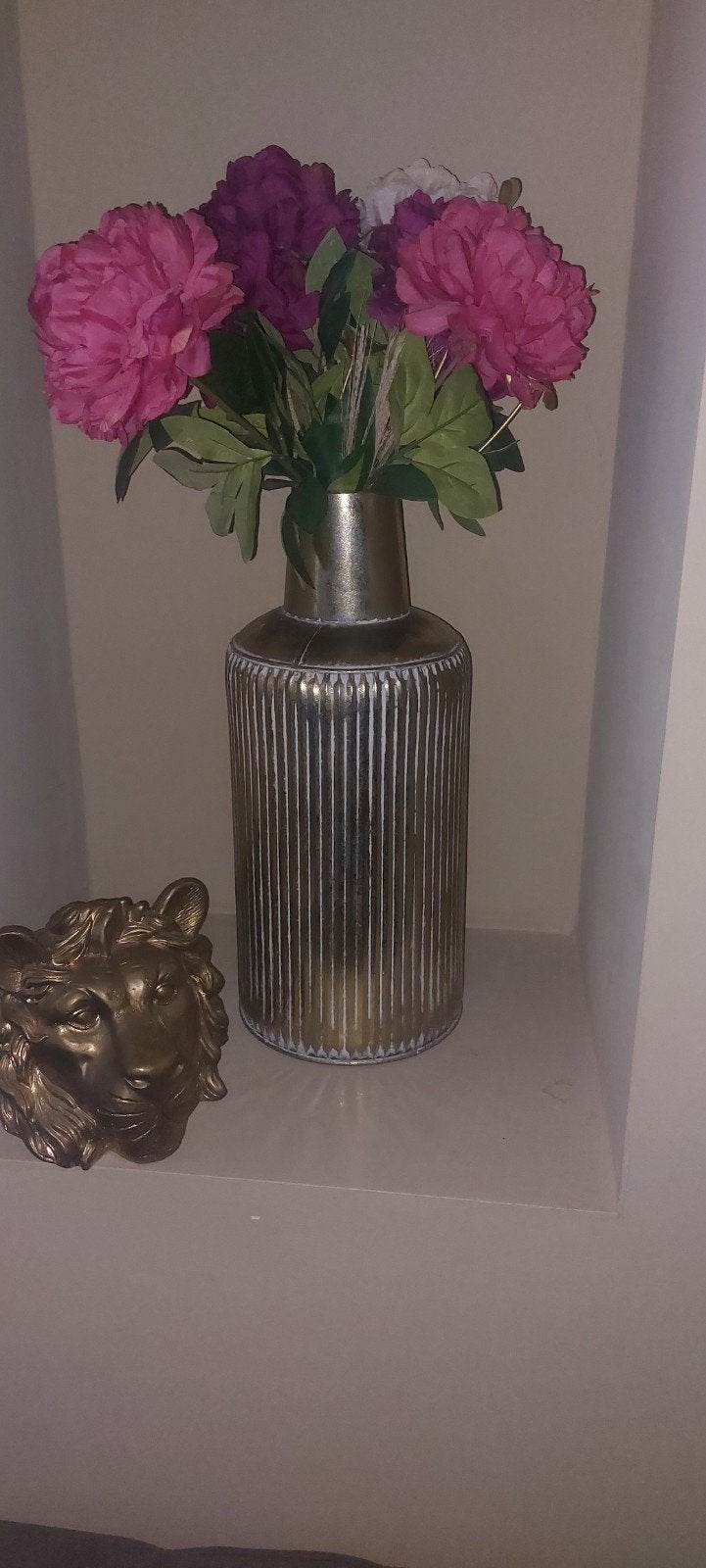 Gouden vaas met ribbels, Huis en Inrichting, Ophalen of Verzenden, Geschikt voor droogbloemen, Metaal, 50 cm