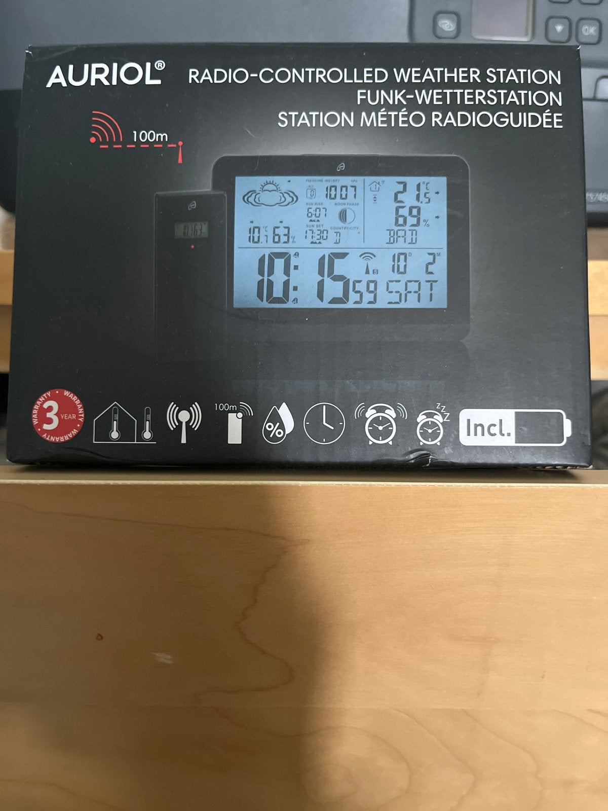 AURIOL Radio-Controlled Weerstation - Nieuw in doos, Audio, Tv en Foto, Weerstations en Barometers, Ophalen, Nieuw, Weerstation