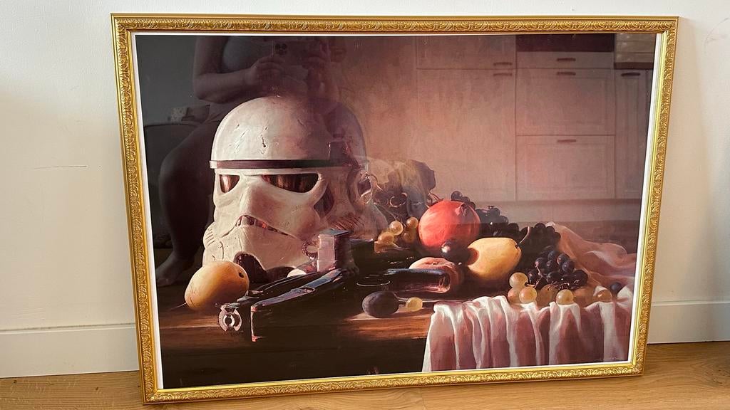 Star Wars Stormtrooper Stilleven Schilderij met Gouden Lijst, Verzamelen, Star Wars, Ophalen, Zo goed als nieuw, Overige typen