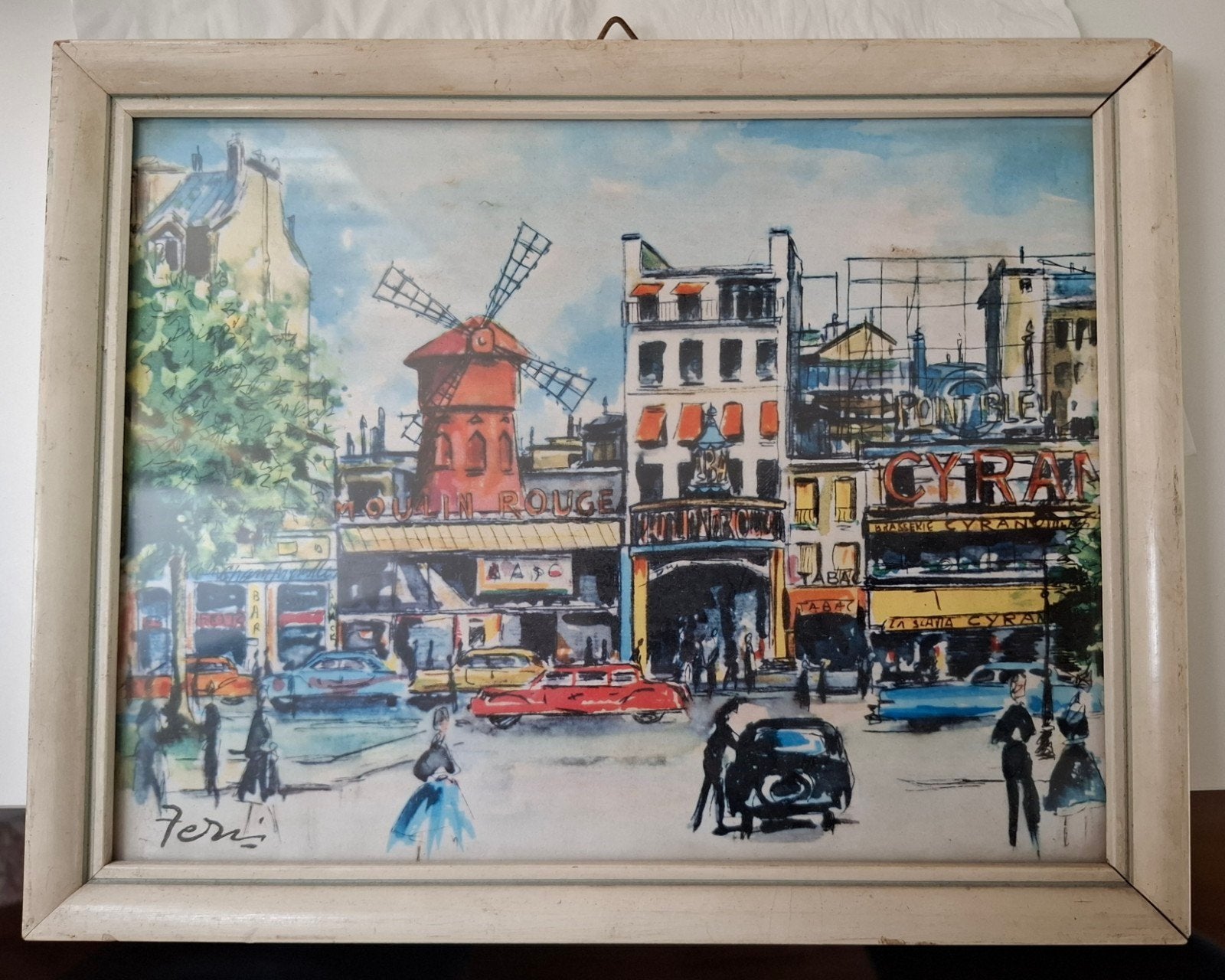 Aquarel Parijs Moulin Rouge, Antiek en Kunst, Ophalen
