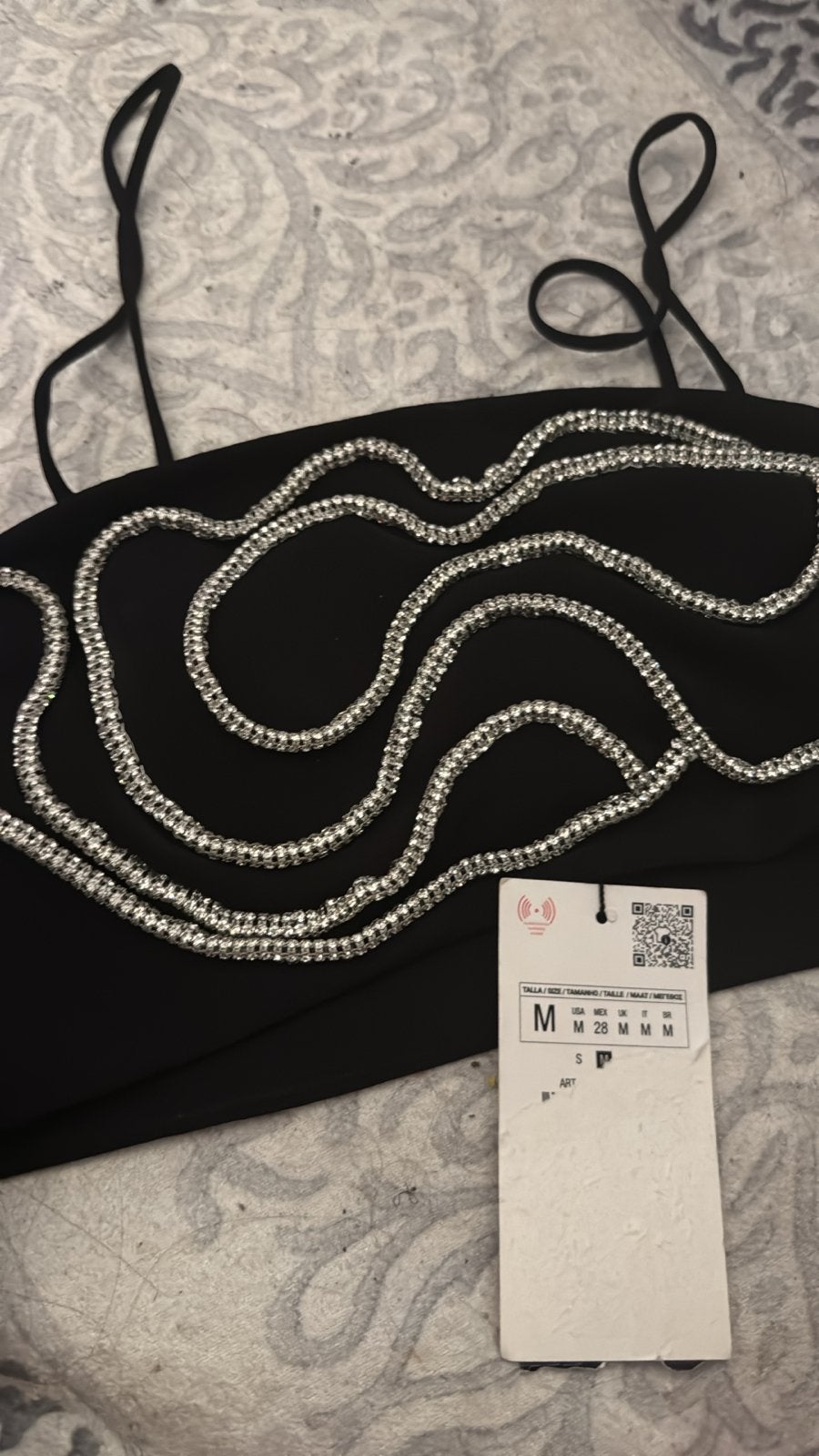 Nieuw Zara topje met strass steentjes, maat M, Kleding | Dames, Tops, Nieuw, Maat 38/40 (M), Zwart, Zonder mouw, Ophalen of Verzenden