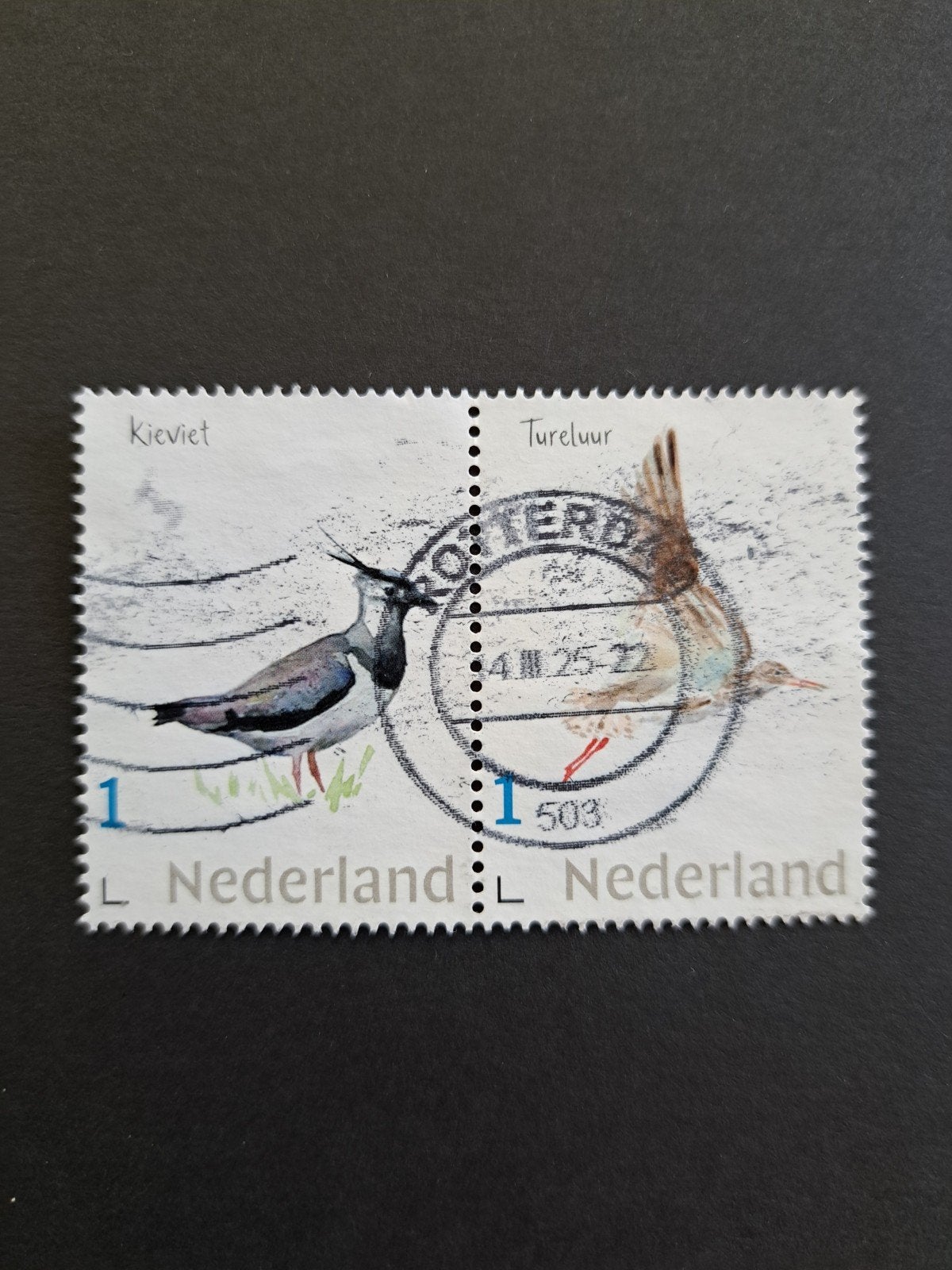 Persoonlijke zegel paartje kievit tureluur, Ophalen of Verzenden, Gestempeld