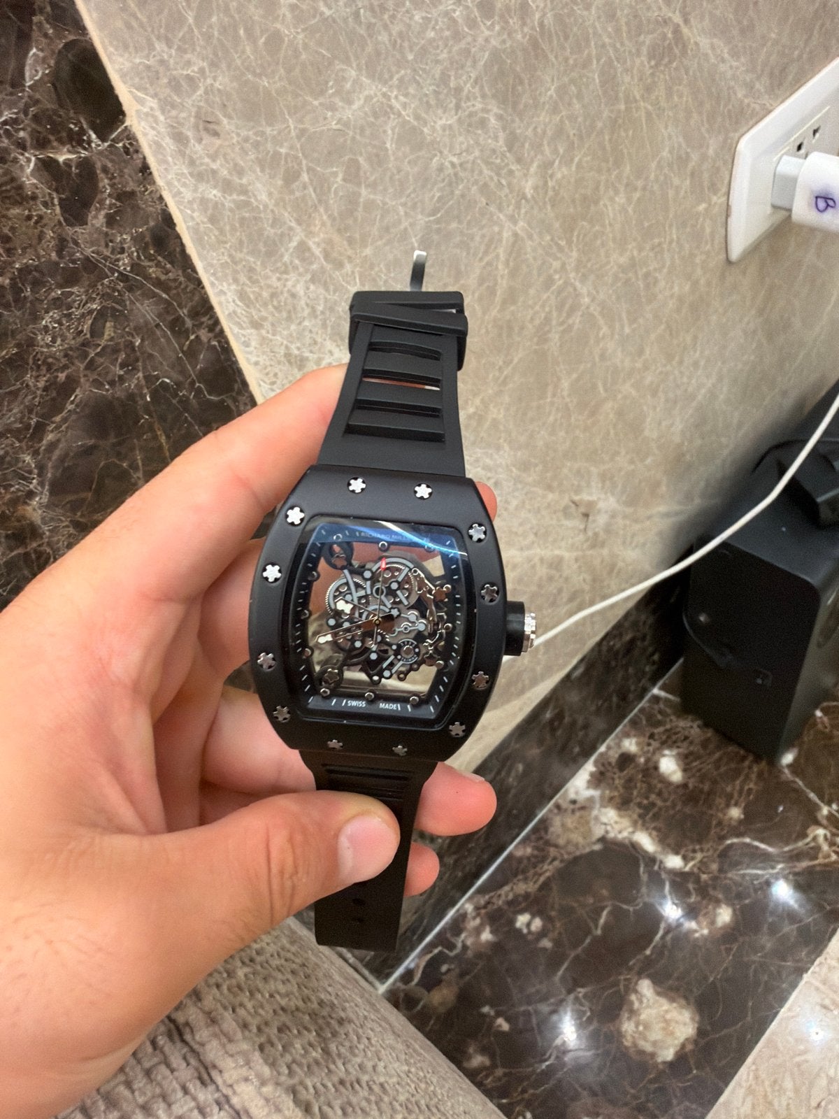 Richard Mille stijl horloge - Zwart, Skelet wijzerplaat, Ophalen of Verzenden, Gebruikt