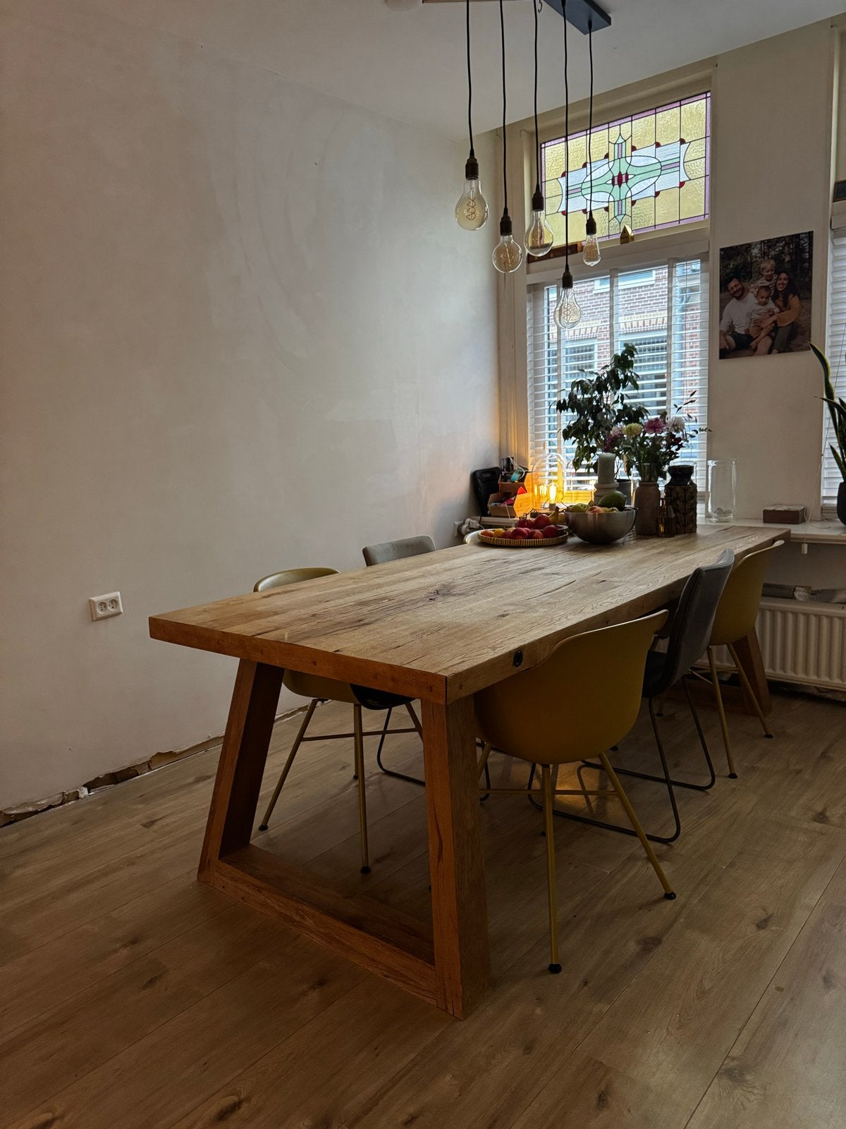 Massief eiken eettafel voor 6-8 personen, Huis en Inrichting, Ophalen, Gebruikt, 100 tot 150 cm, Eikenhout
